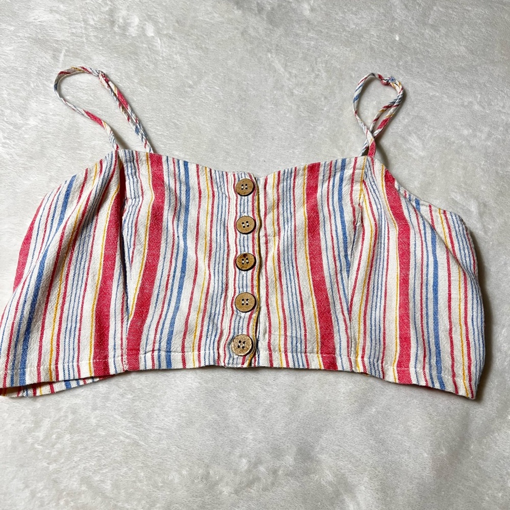 Forever Striped Multicolor Button-Front Crop Top